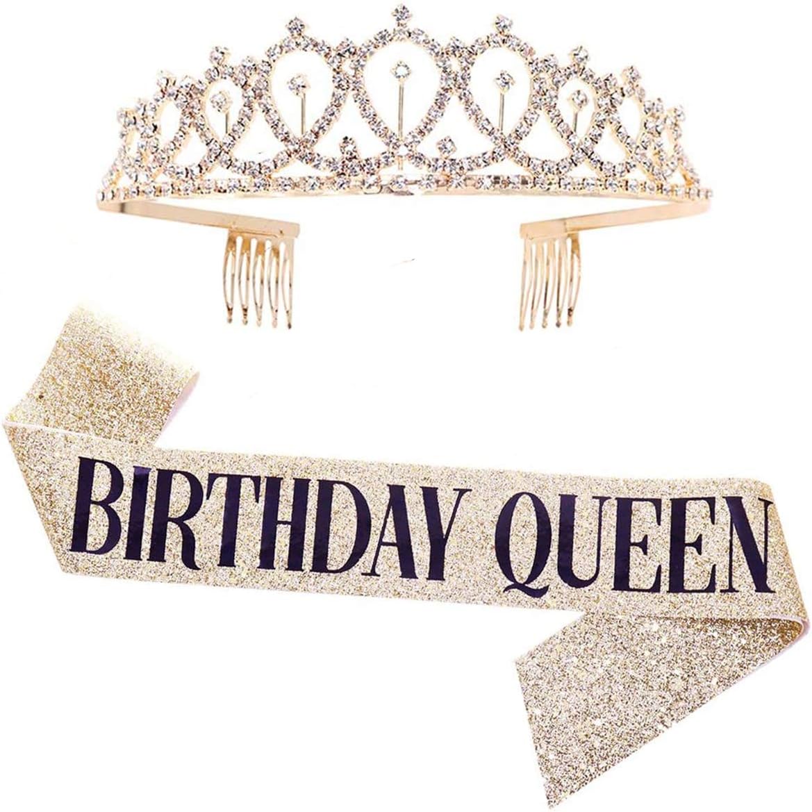 Leixi Birthday Queen Sash & Rhinestone Tiara Kit - 21st 30th Birthday Gifts Birt...