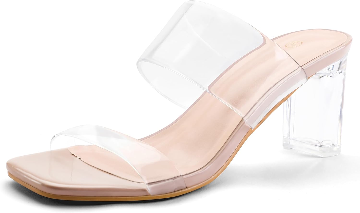 mysoft Clear Heels for Women Transparent Two Strap Block Chunky Square Heel Sand...