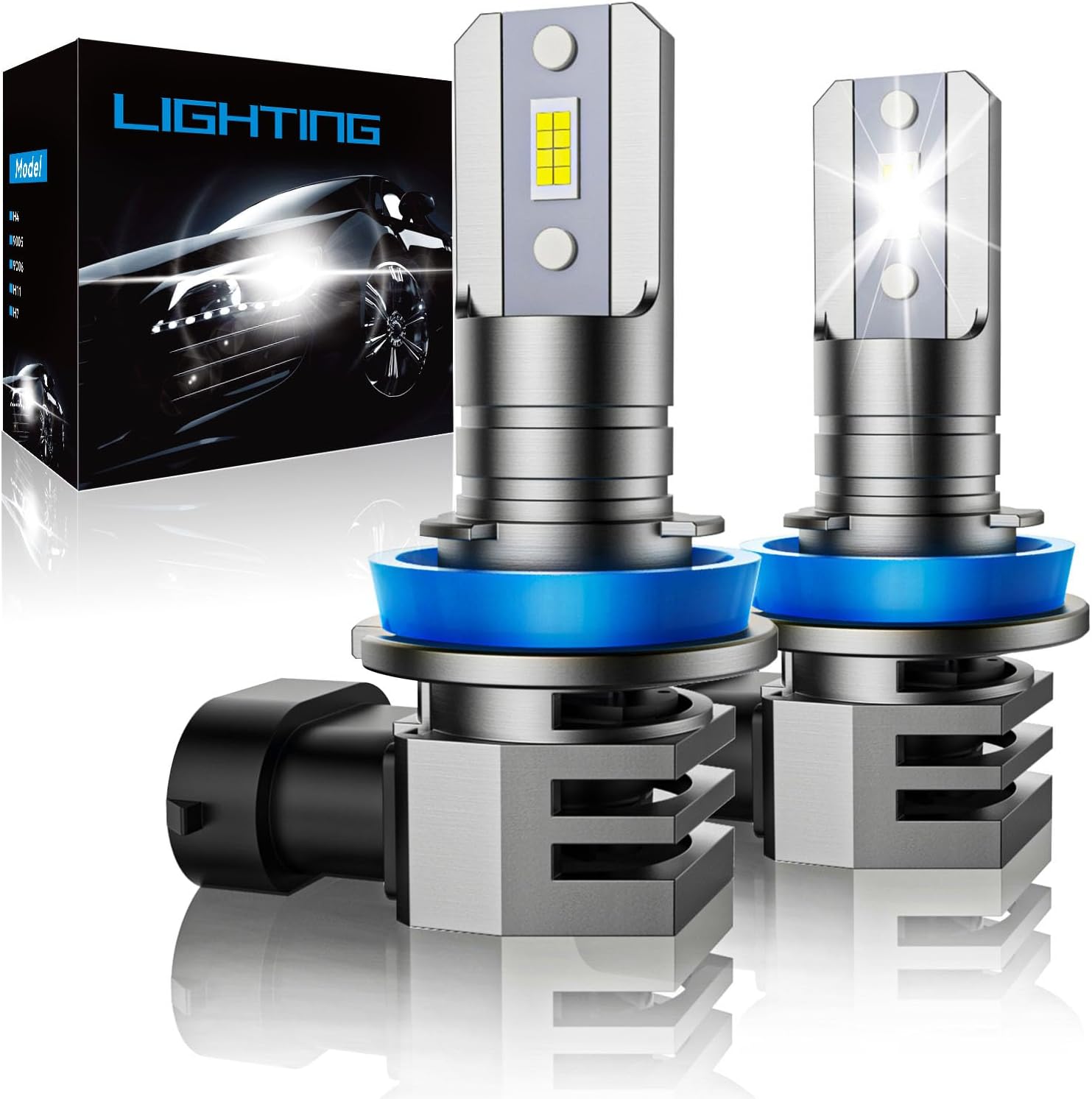 RCJ H11 Bulbs, H8/H9/H16 Fog Light 6000K Cool White with Cooling Fan, Plug-N-Pla...