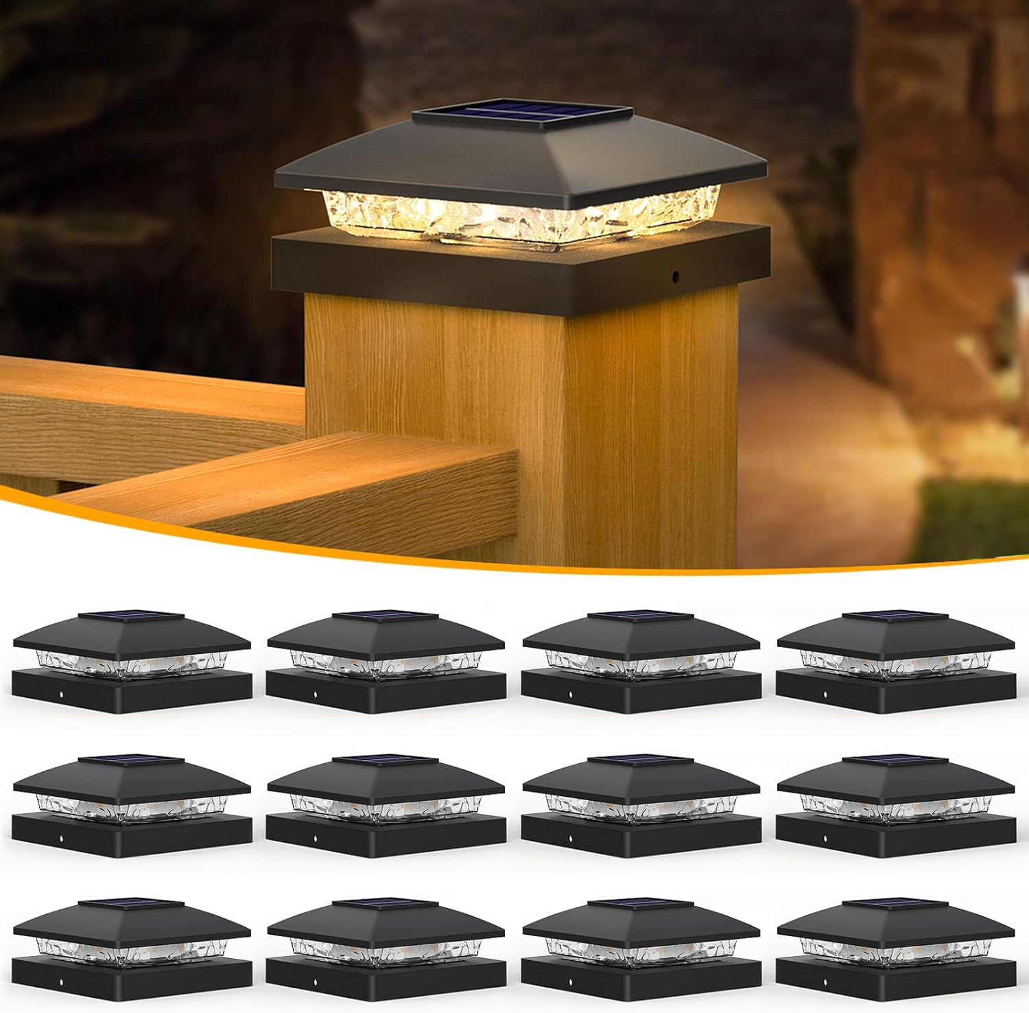 APONUO 4x4 Post Solar Lights, Warm White Solar Post Cap Lights Outdoor Waterproo...