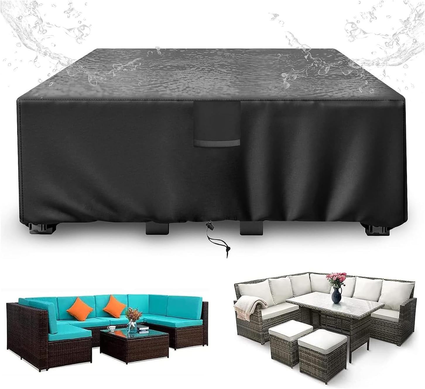 SIRUITON 250x250x90cm Garden Furniture Covers with Air Vent, Waterproof Windproo...