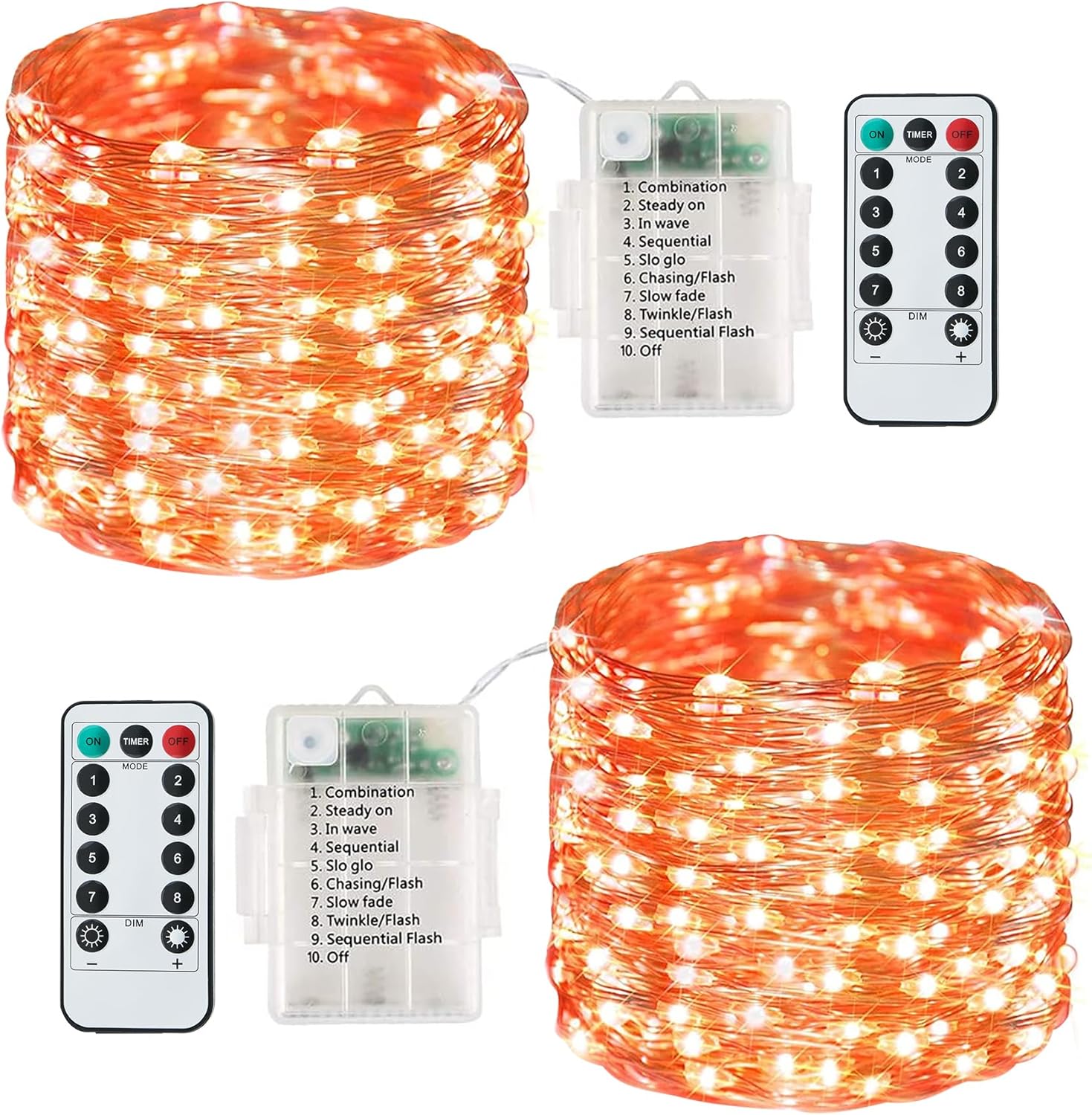 Lezonic Battery Fairy Lights, 2 Pack 120LED String Lights Battery Operated, 8 Mo...