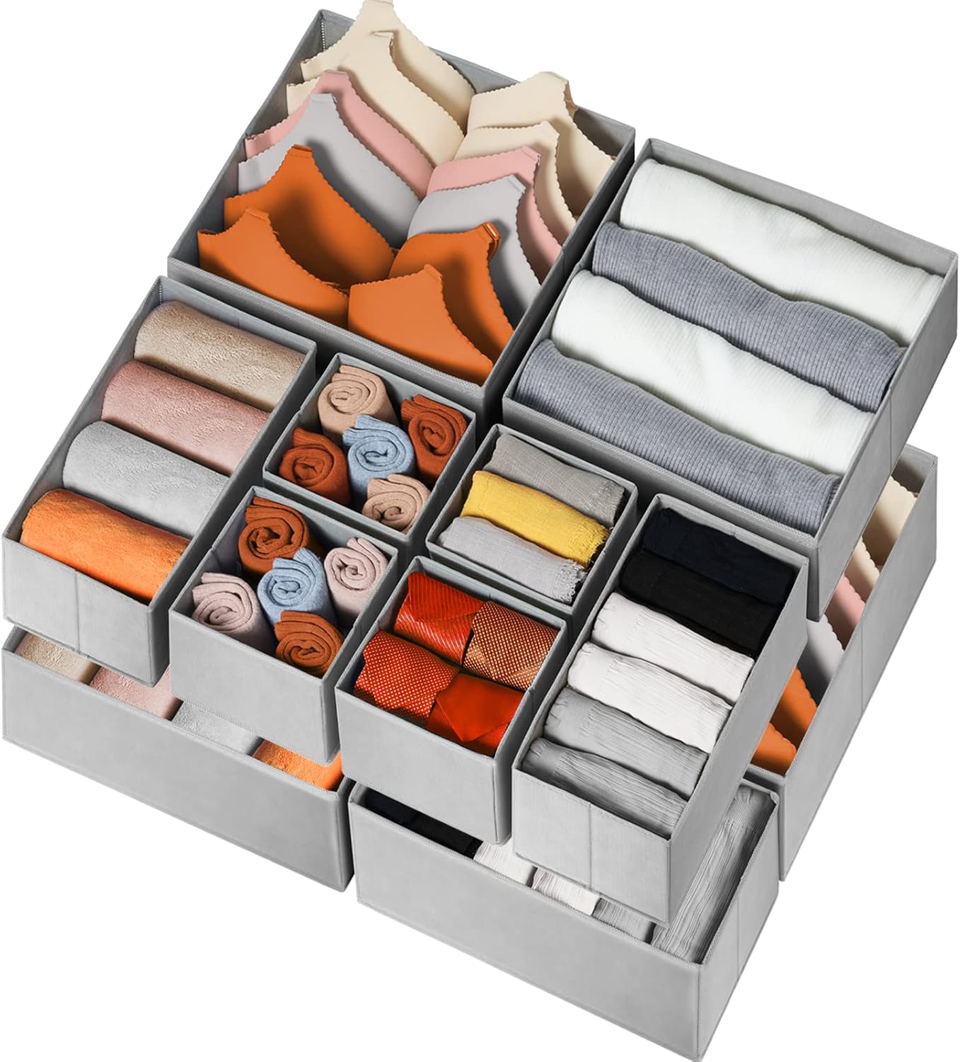 Criusia Drawer Organizer for Clothing, 12 Pack Sock Underwear Drawer Organizer B...