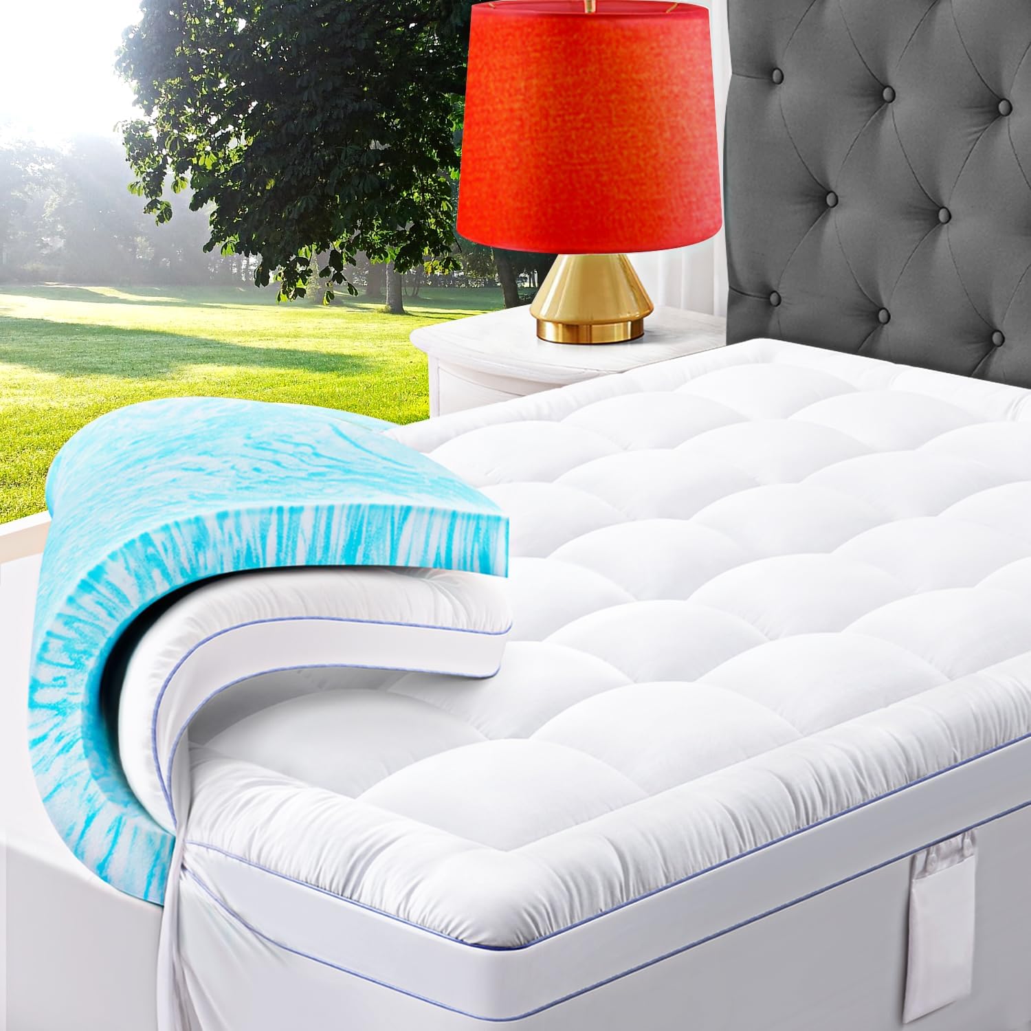 ABENE 3 Inch Dual Layer Memory Foam Mattress Topper King, 2 Inch Memory Foam Plu...