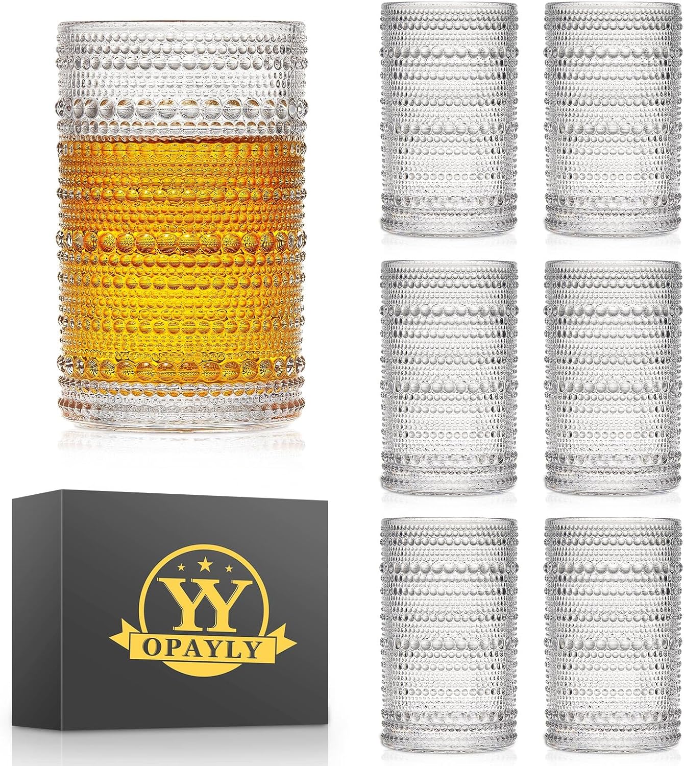 hobnail drinking glasses Highball Glasses Set of 6 12oZ Embossed Vintage Drinkin...
