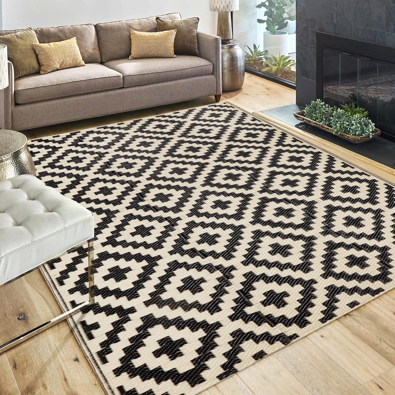 SAND MINE Reversible Mats, Plastic Straw Rug, Modern Area Rug, Large Floor Mat a...