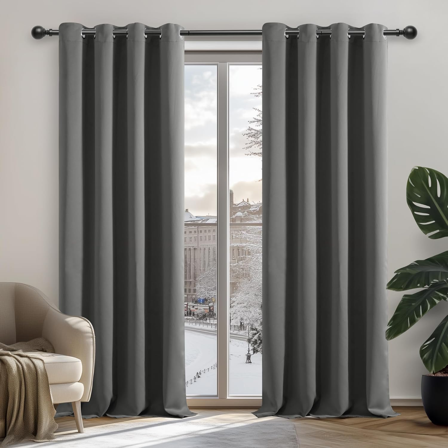 Deconovo Door Curtains 52x84 Inch Eyelet Thermal Insulated Blackout Curtains Mat...