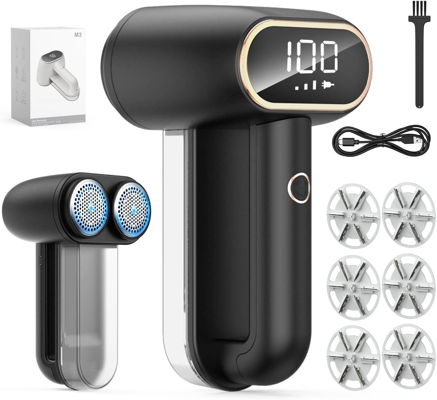 PKBD Large Size Electric Charging Fabric Shaver and Double-Blade Lint Remover wi...