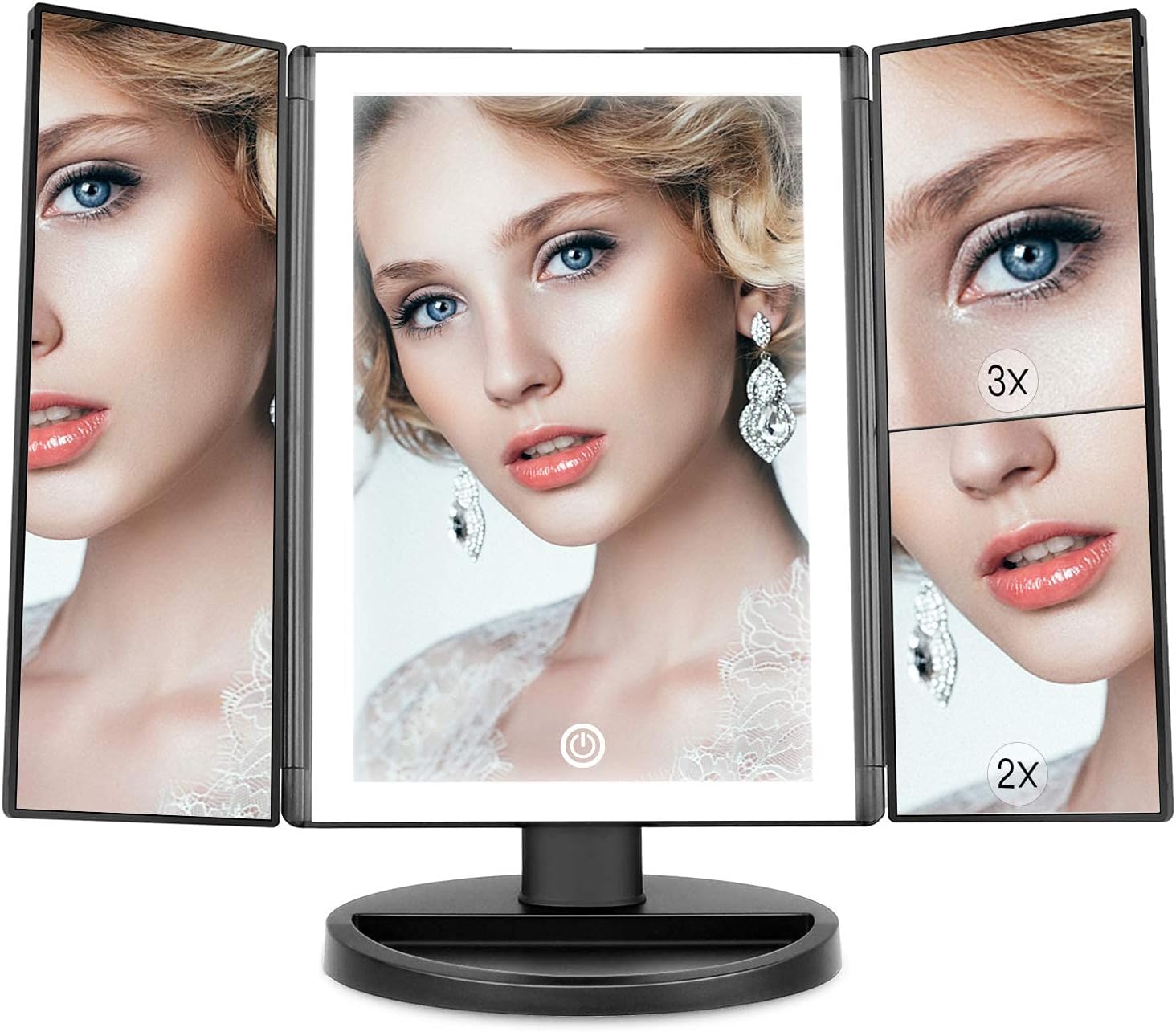 WEILY Lighted Vanity Makeup Mirror 1x/2x/3x Magnification Trifold with 36 LED Li...