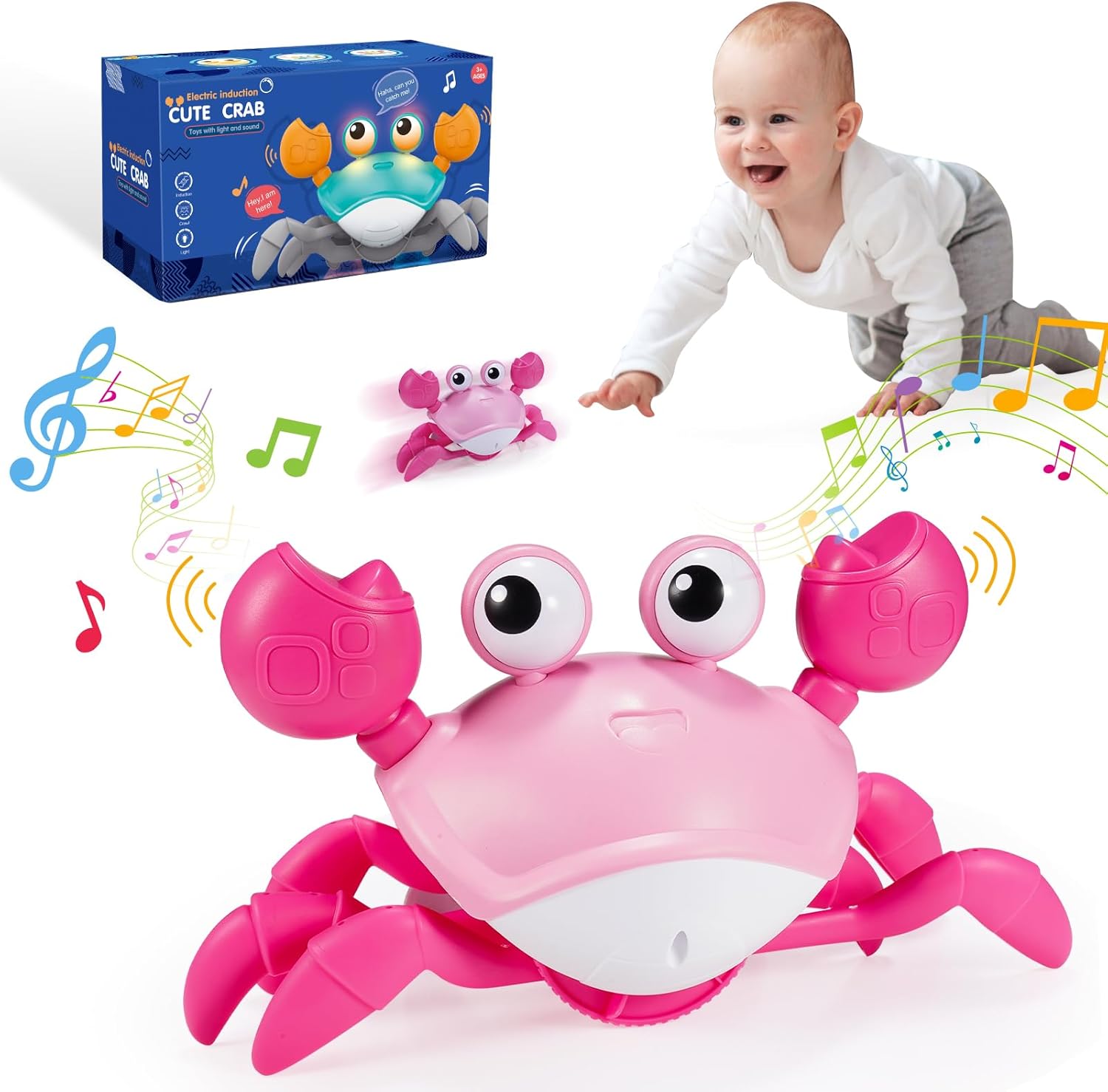 Grriopi Sensory Toys for Babies, Crawling Crab Toy Baby Toys 0-6 Months (Pink)