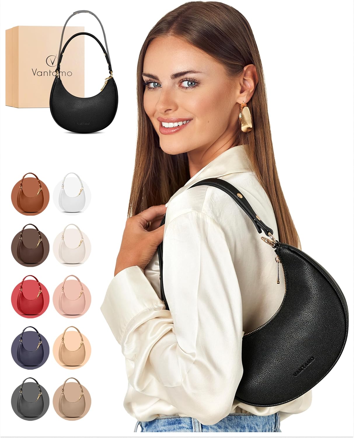 Vantamo Purse For Women, Small Trendy Crescent Moon Shoulder Hand Bag, Faux Leat...
