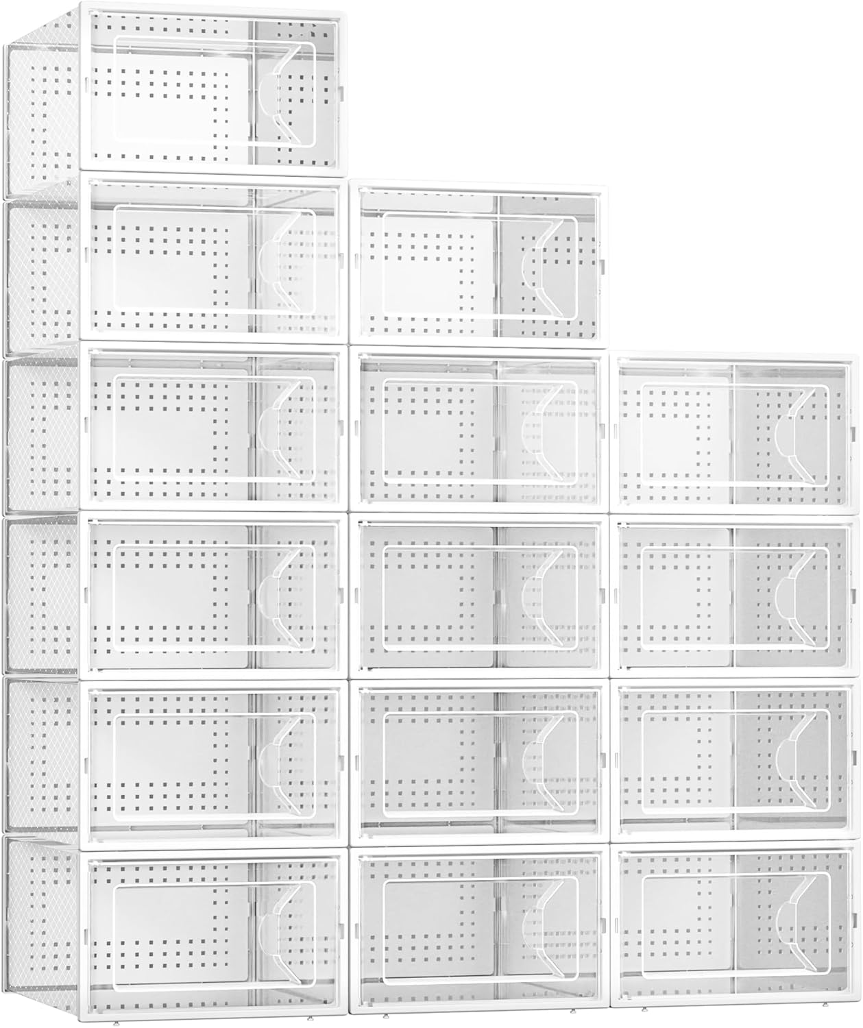 Kuject 15 Pack Shoe Storage Boxes, Large Clear Plastic Stackable Shoe Organizer...