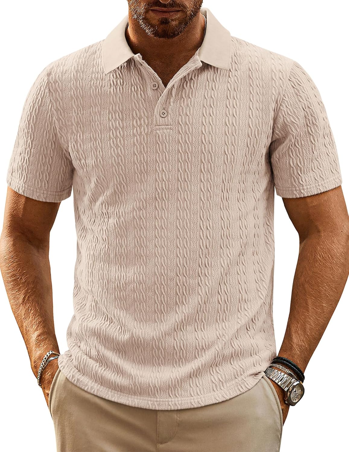 PJ PAUL JONES Mens Casual Polo Shirt Stretchy Collared Knit Shirts Short Sleeve...