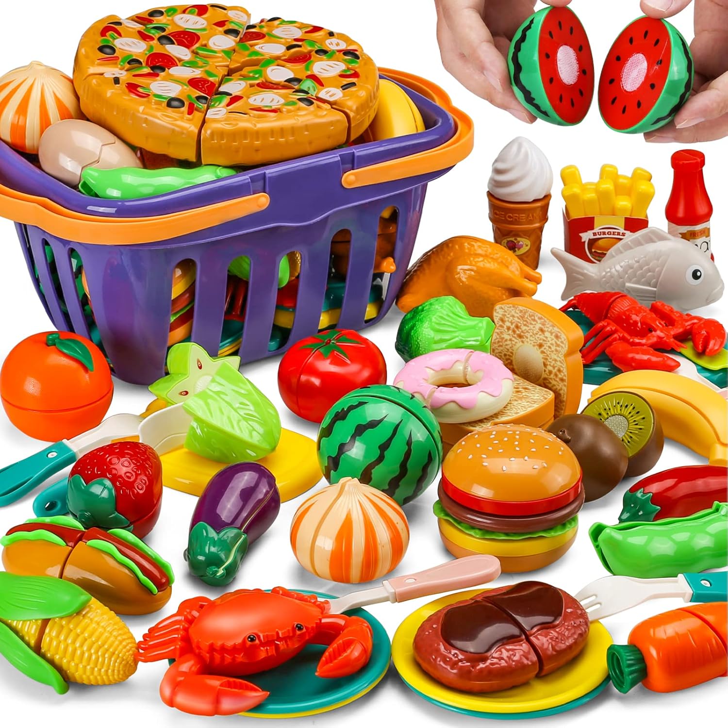 42 Items 87 Pcs Cutting Play Food Toy for Kids Kitchen Set,Pretend Cooking Fruit...