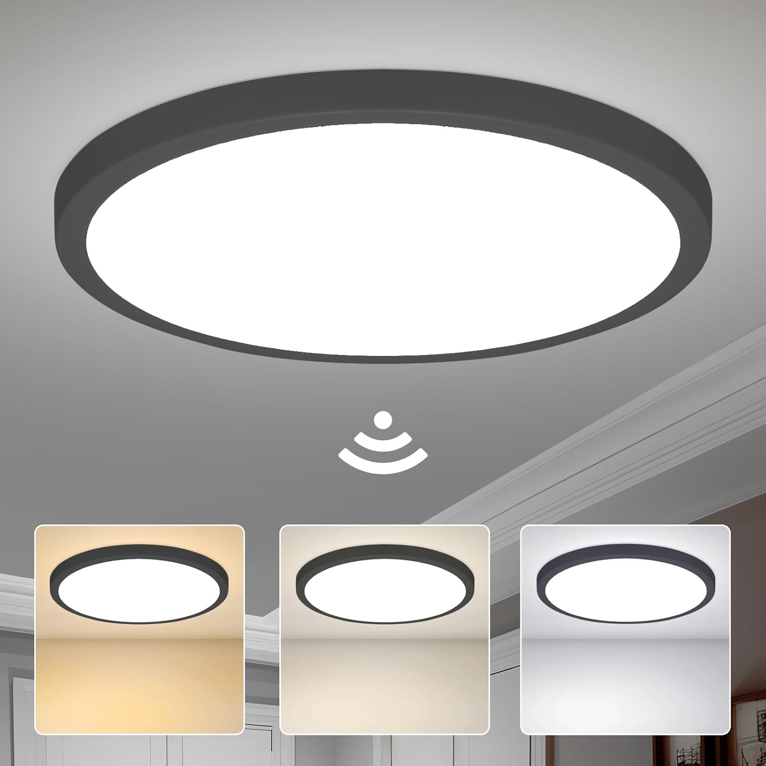 28W LED Ceiling Light with Radar and Twilight Sensor, 30CM 3000K/4000K/6000K Bla...