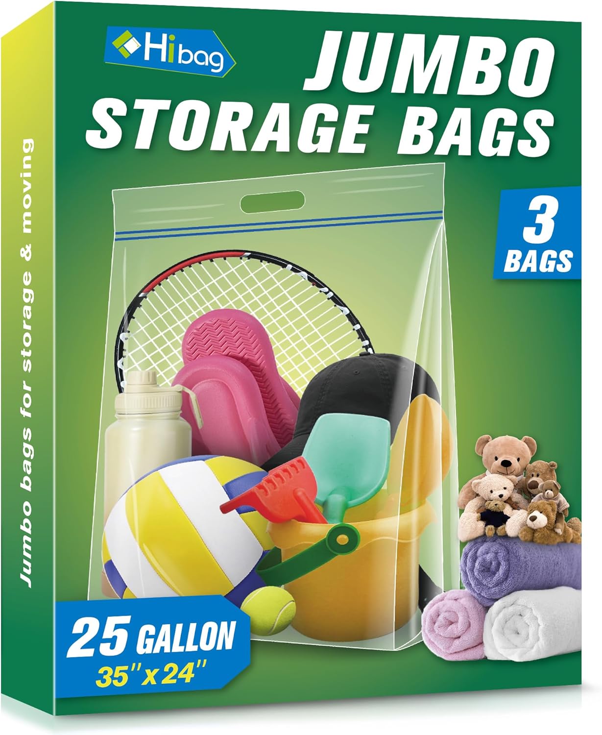 HIBAG 25 Gallon Jumbo Storage Bags, 35” x 24” Resealable Clear Bags with Handle,...