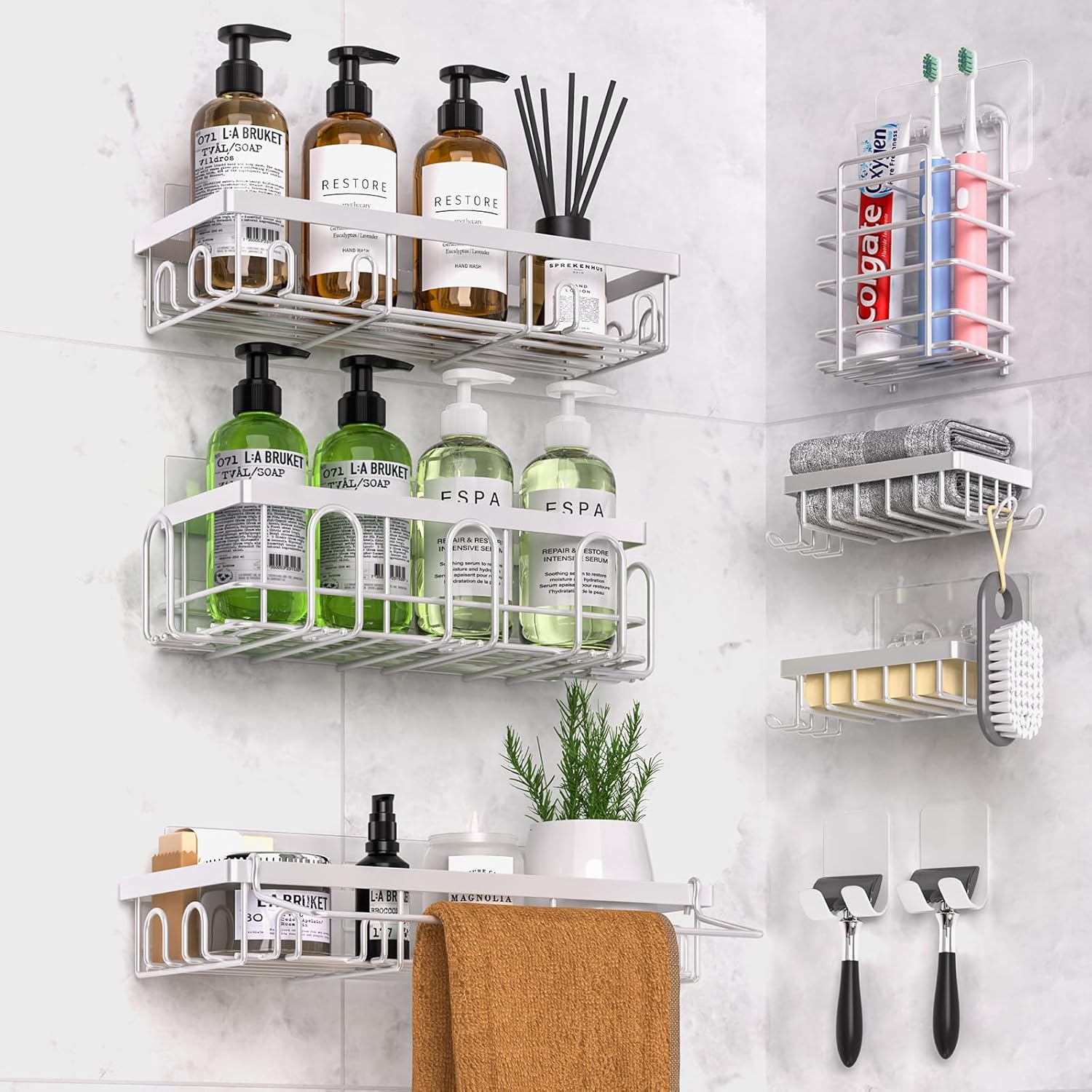 Shower Caddy 9 Pack,Adhesive Organizer for Bathroom Decor Accessories & Kitchen...