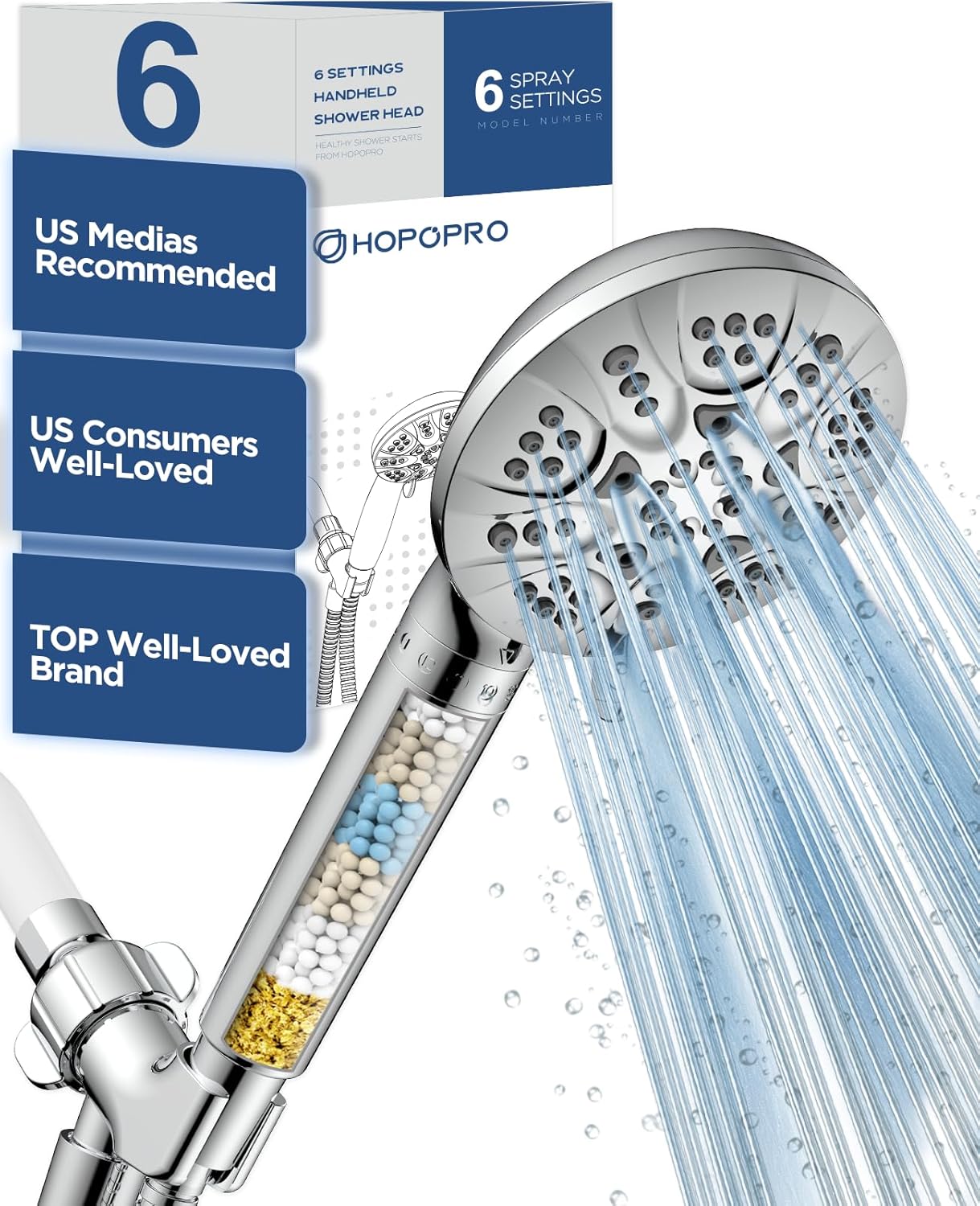 6-Mode High Pressure Handheld Shower Head with Filter, HOPOPRO High Flow Filtere...