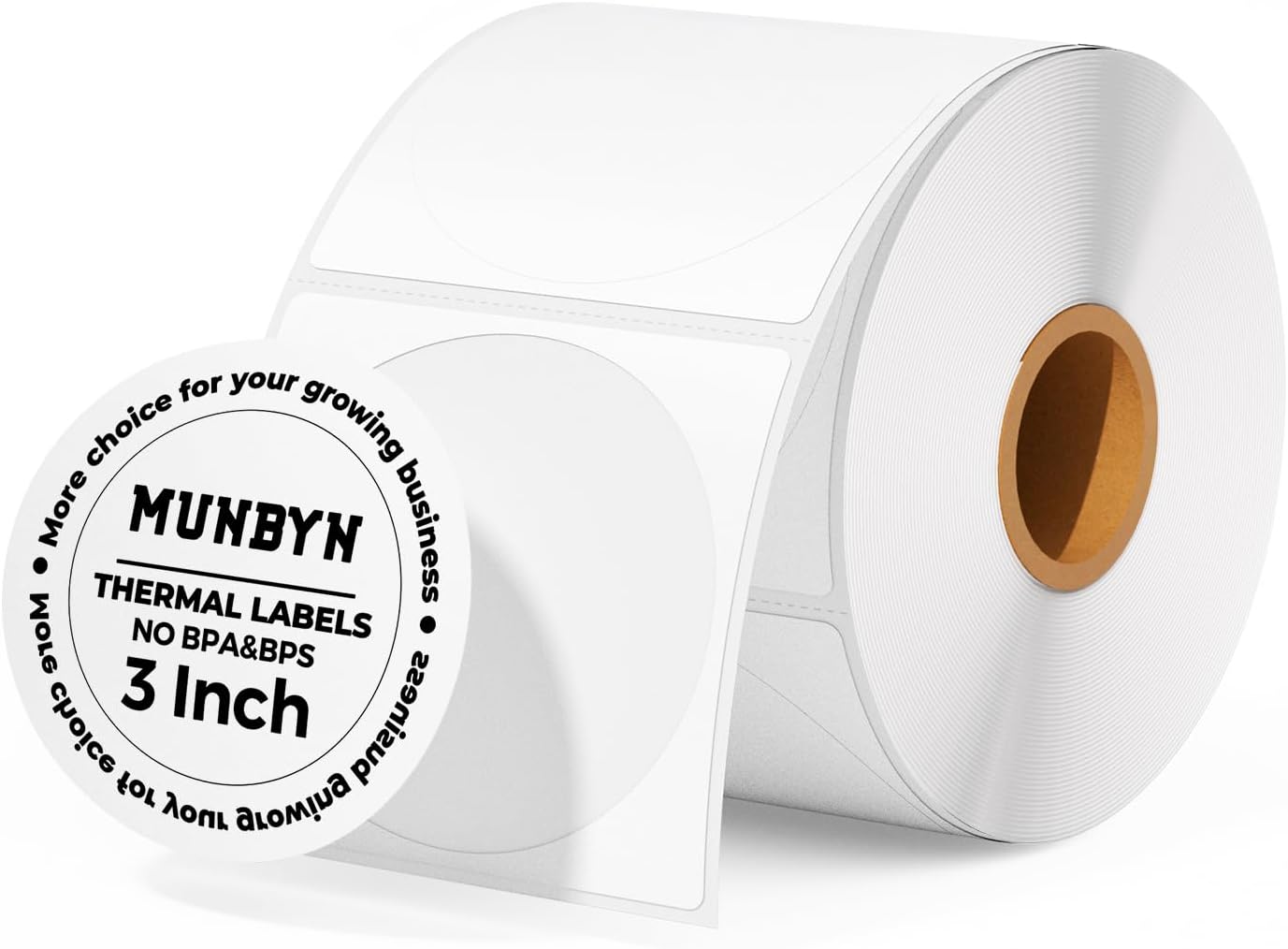 MUNBYN 76x76mm White Circle Thermal Sticker Labels, Self-Adhesive Round Inventor...