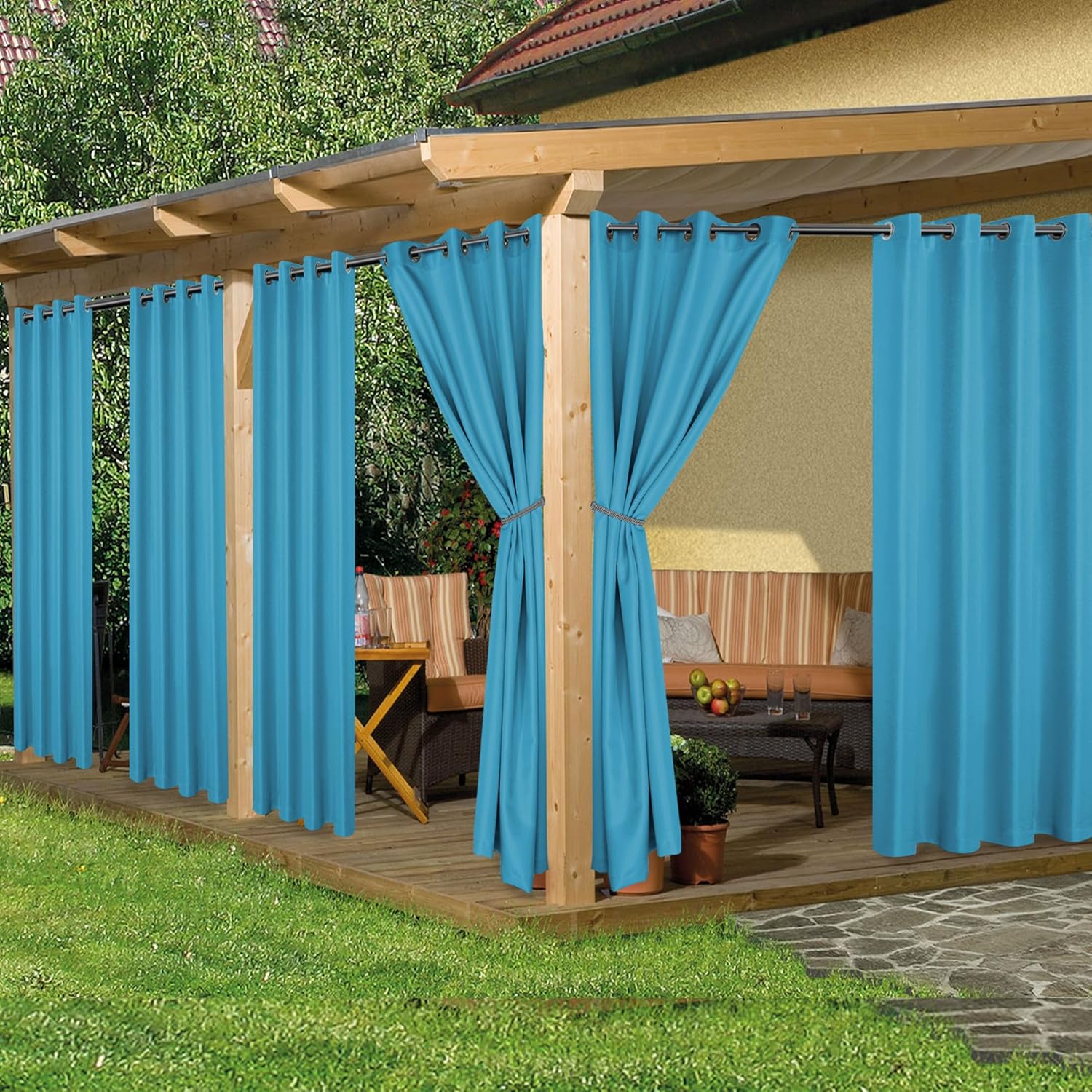 HolidayIdeas Outdoor Curtains for Patio Waterproof, 6 Panels - 54x95 Inches - We...