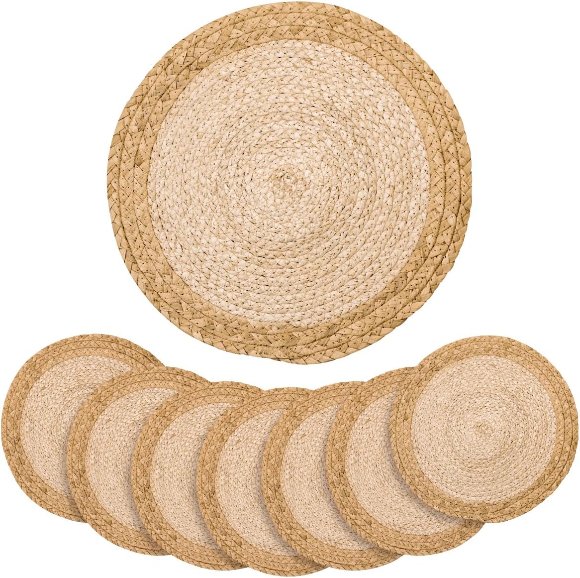 13 in Round Woven Placemats Plate Chargers Set of 8, Boho Farmhouse Rustic Place...