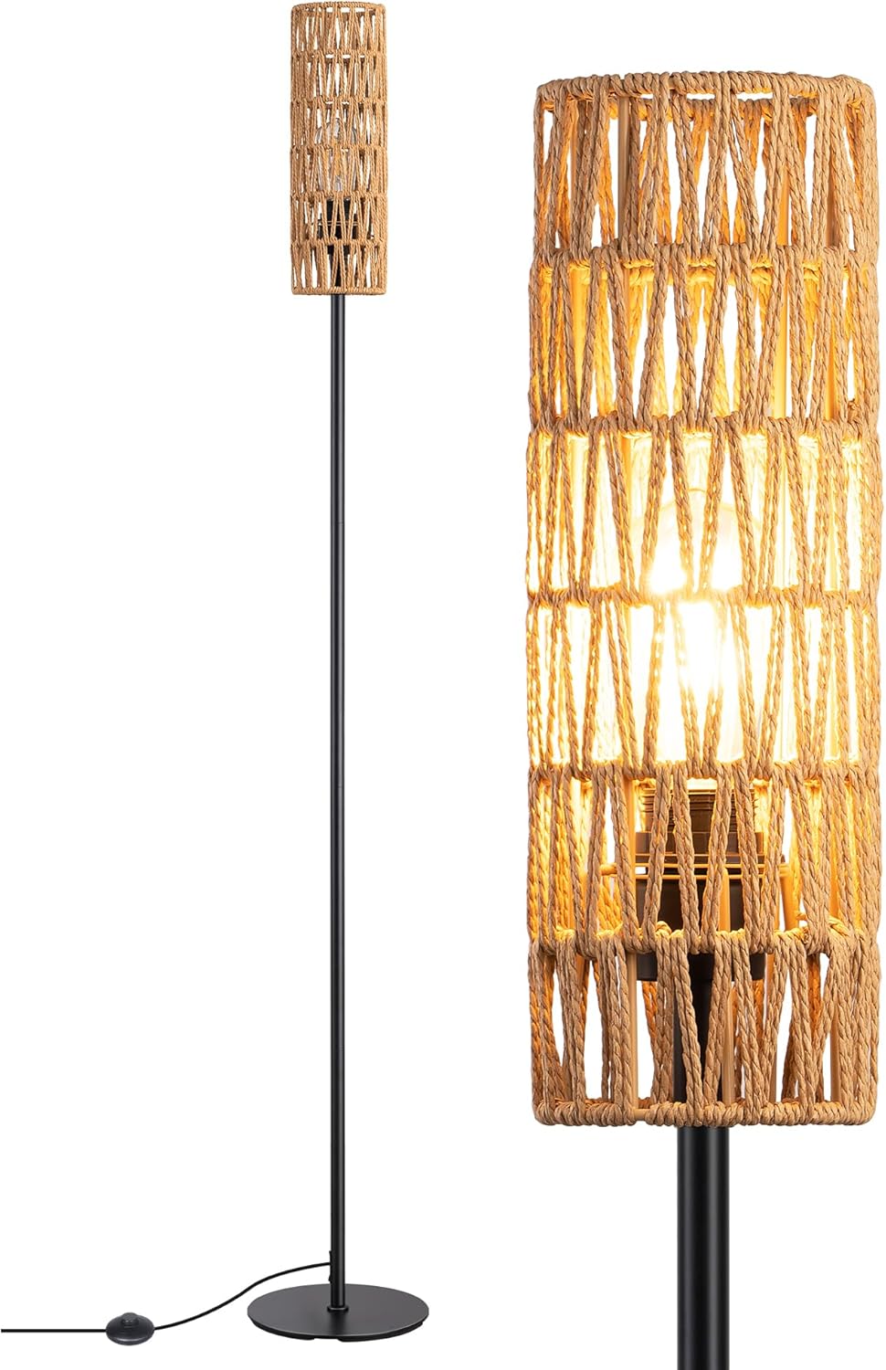 EDISHINE LED Floor Lamp, Rattan Standing Lamp, Boho Rustic Floor Lamps for Livin...