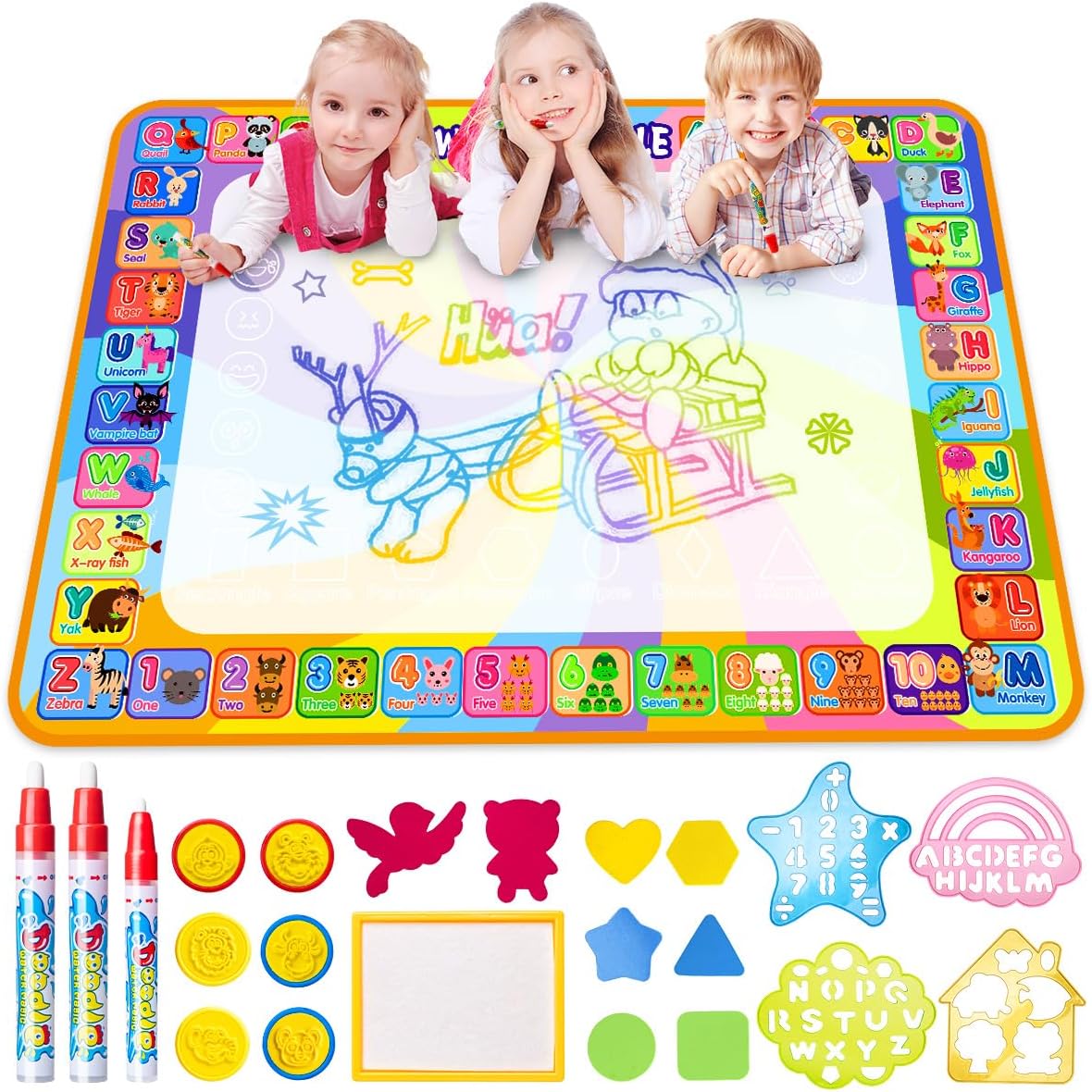 Water Doodle Magic Mat, Larger 100 x 78cm Multicolored No Mess Water Drawing Pai...