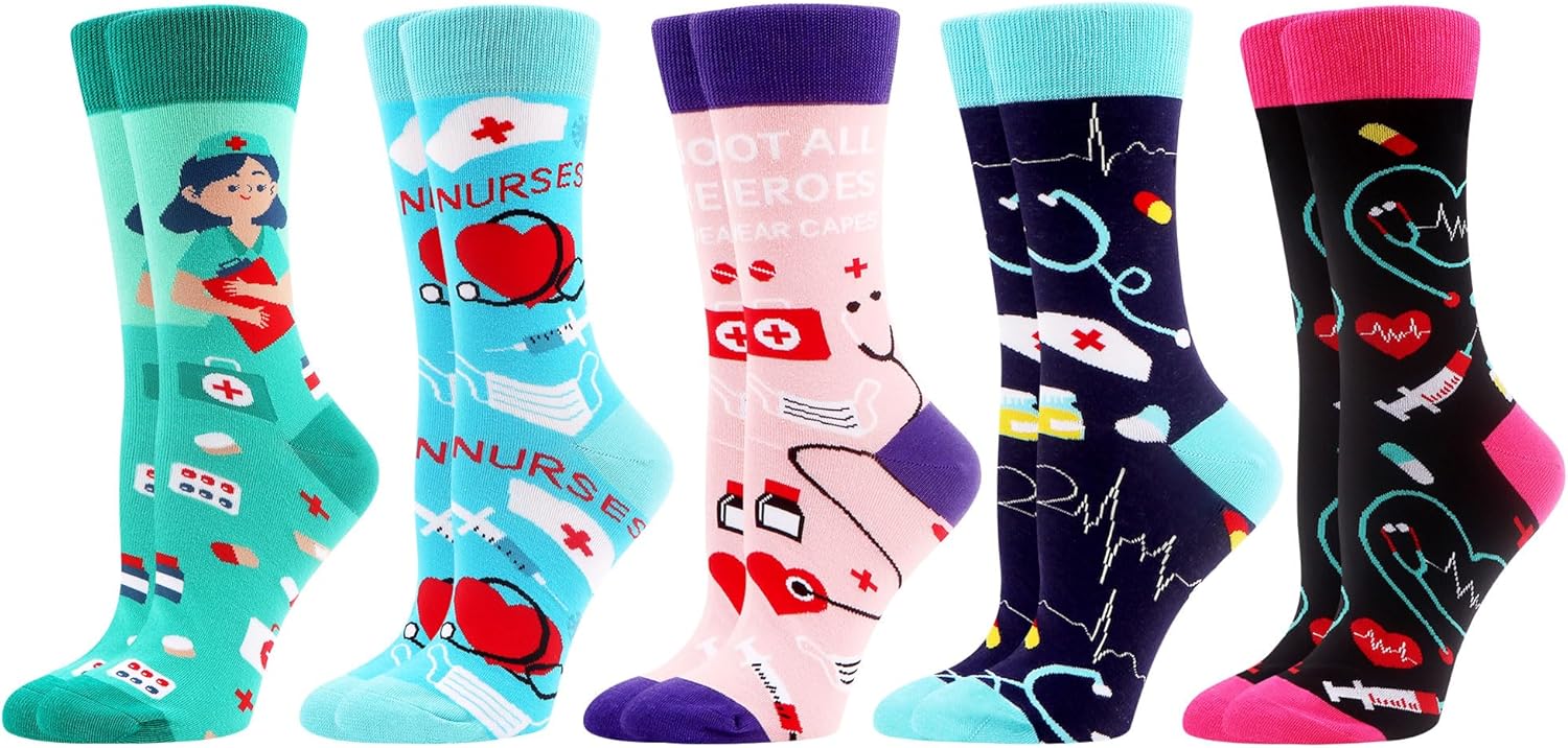 WeciBor 5 Pairs Women's Funny Colorful Novelty Pattern Combed Cotton Socks