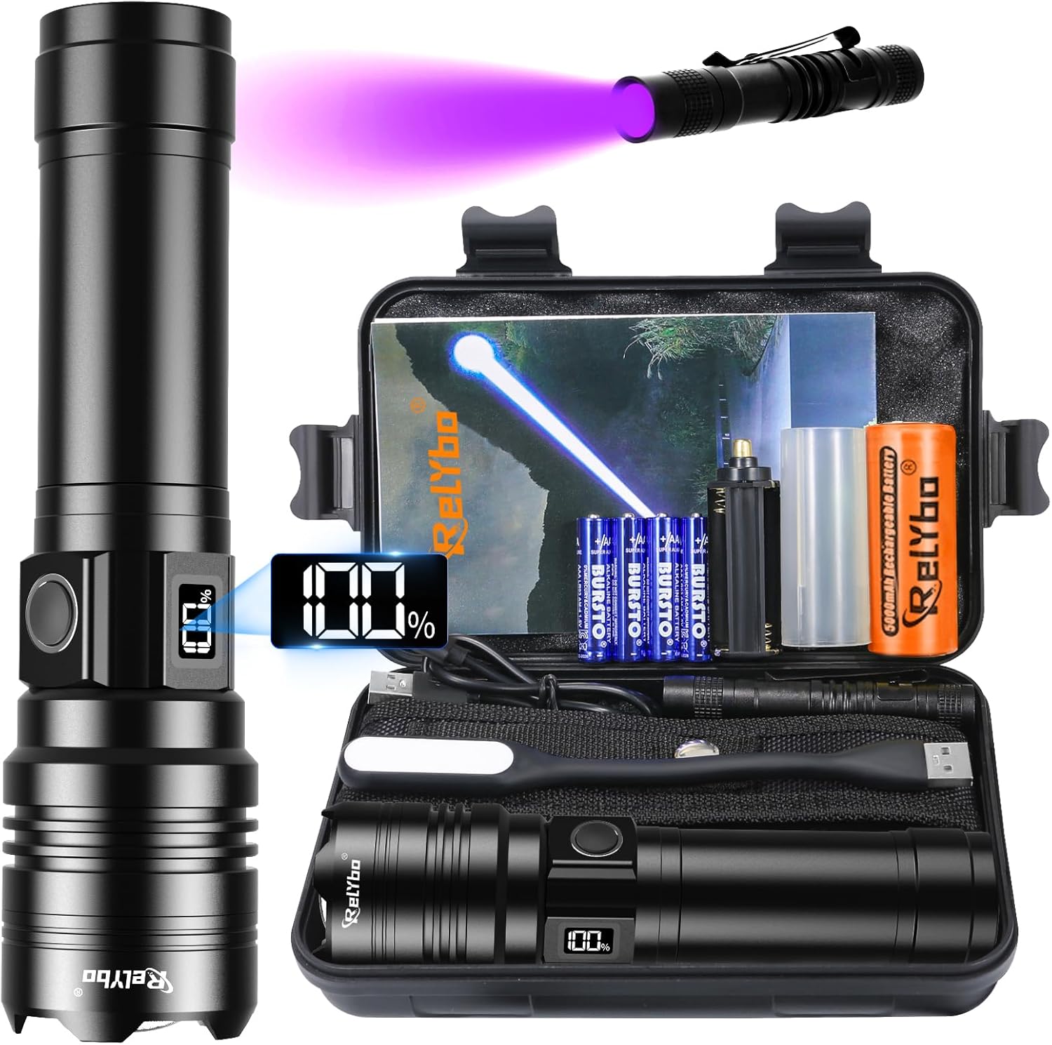 Relybo Torches LED Super Bright Rechargeable, Flashlight 500000 Lumens XHQ99 Tor...