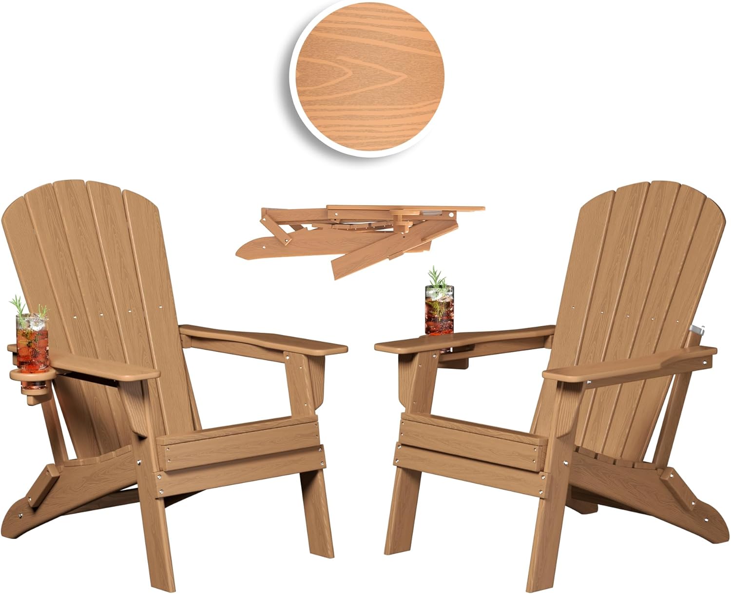 Folding Adirondack Chair, Cup Holder,SGS Tested, Wooden Textured, Heavy All-Weat...