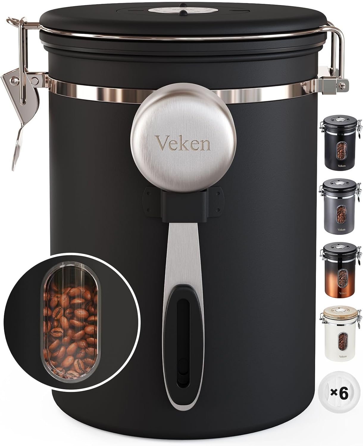 Veken Coffee Canister with Window, Airtight Stainless Steel Kitchen Food Storage...