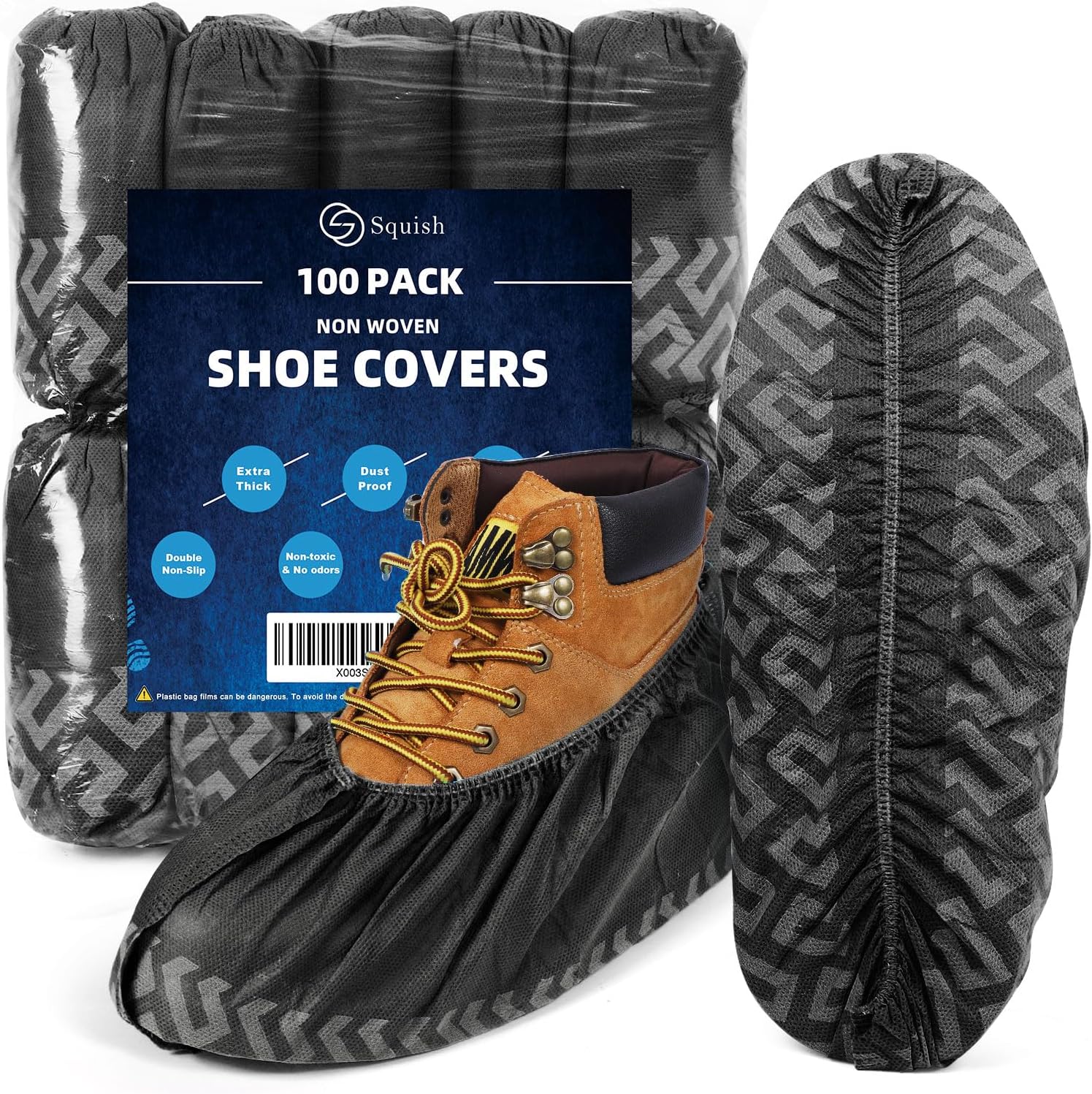 squish Shoe Covers Disposable Non Slip, 100 Pack(50 pairs) Thick Extra Disposabl...