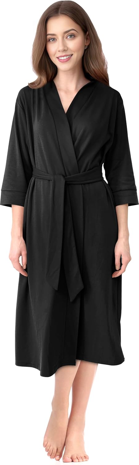 NY Threads Women's Robe Long Knit Bathrobe 3/4 Sleeves Soft Kimono Lightweight L...