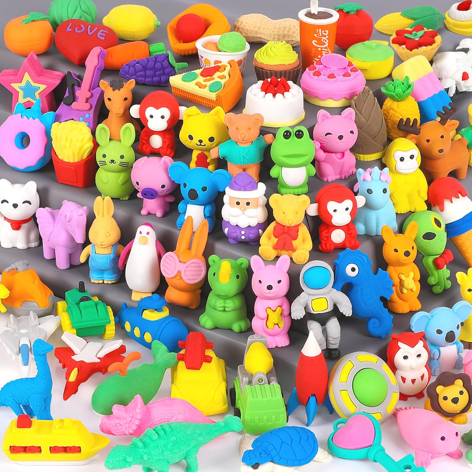 70 Pack Animal Erasers for Kids Bulk Desk Pets Classroom Prizes Treasure Box Toy...