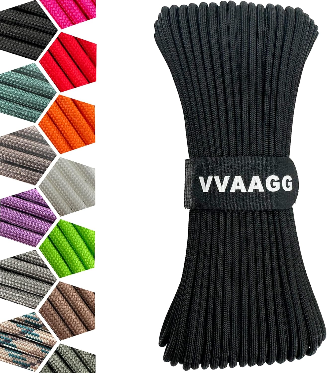VVAAGG 1000lb Black Paracord Rope 100FT Utility Nylon Heavy Duty 12 Strand Parac...