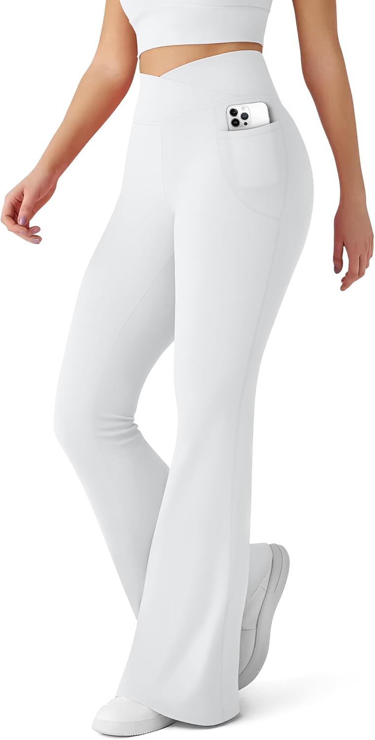CHARMKING Flare Leggings for Women with Pocket Crossover Flare Leggings High Wai...