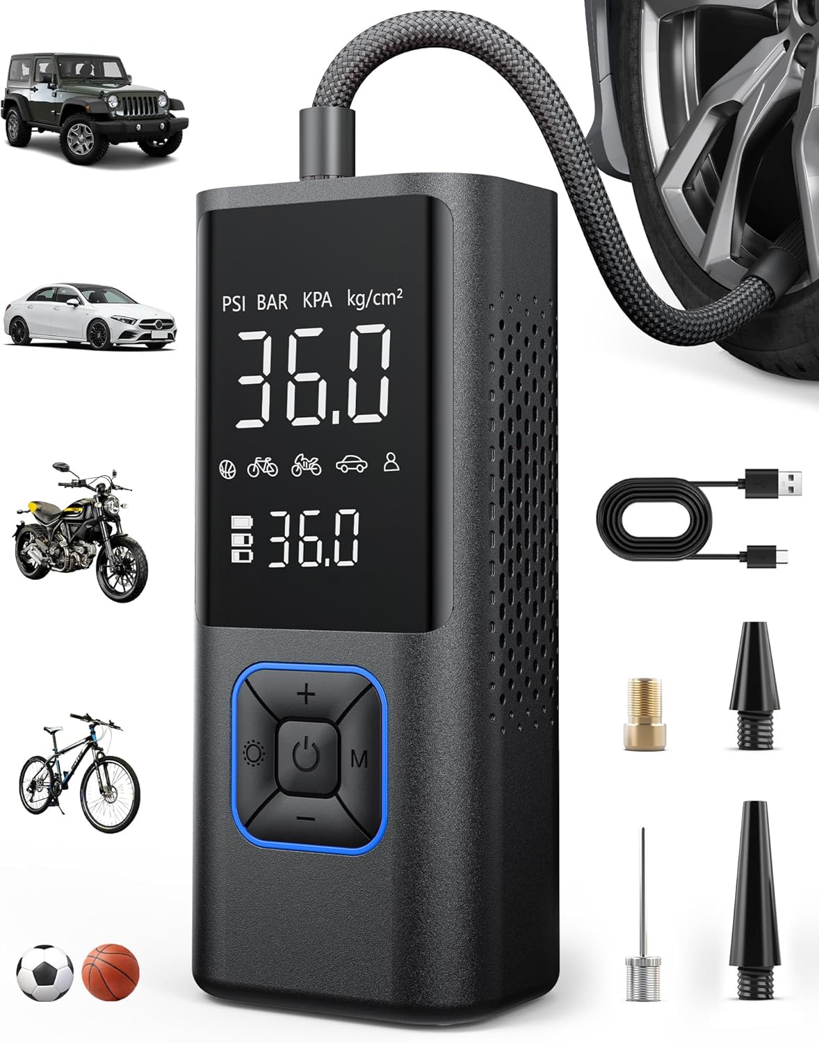 Cordless Tire Inflator Portable Air Compressor - 150PSI Air Pump with Auto Shuto...