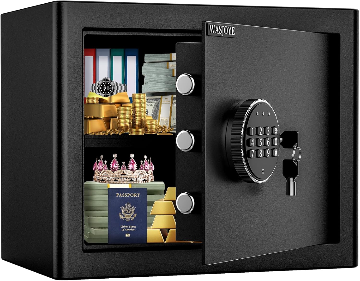 WASJOYE Safe and Lock Box, Money Cash Deposit Box, Safety Box with Digital Keypa...