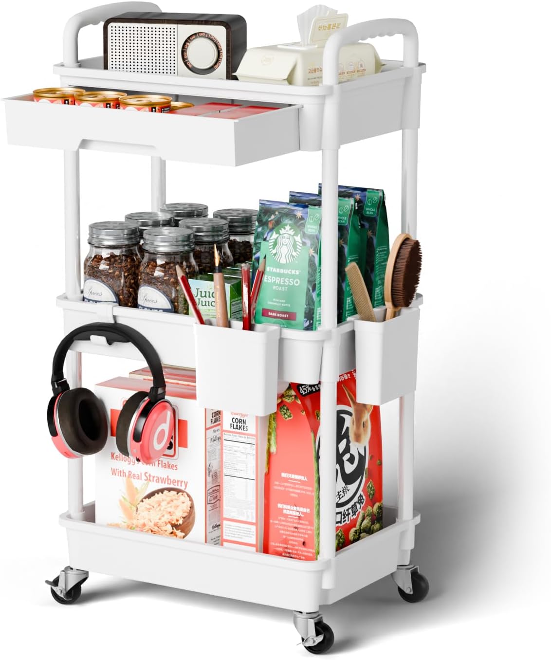 3 Tier Rolling Cart Organizer,Laundry Room Bathroom Organizers and Storage Offic...