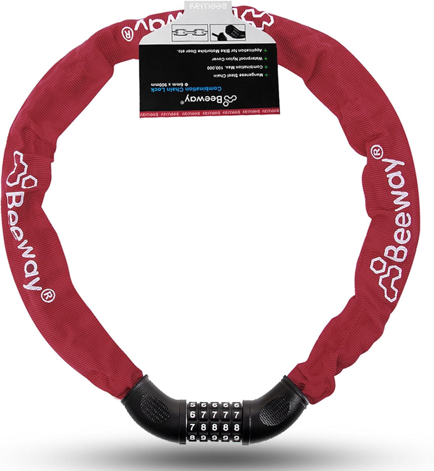 BEEWAY Bike Chain Lock, Heavy Duty 5-Digit Resettable Combination Lock Ideal for...