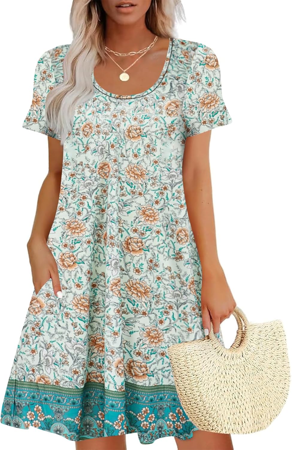 Sherosa Women's Summer Dresses 2025 Beach Boho Sundress Short Sleeve Loose Casua...