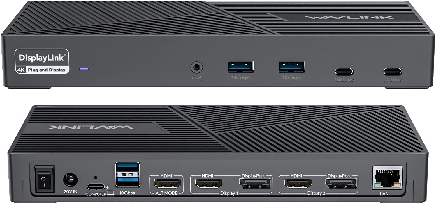 WAVLINK DisplayLink Docking Station Triple Monitor 4K@60Hz for 3 Monitors, 100W...