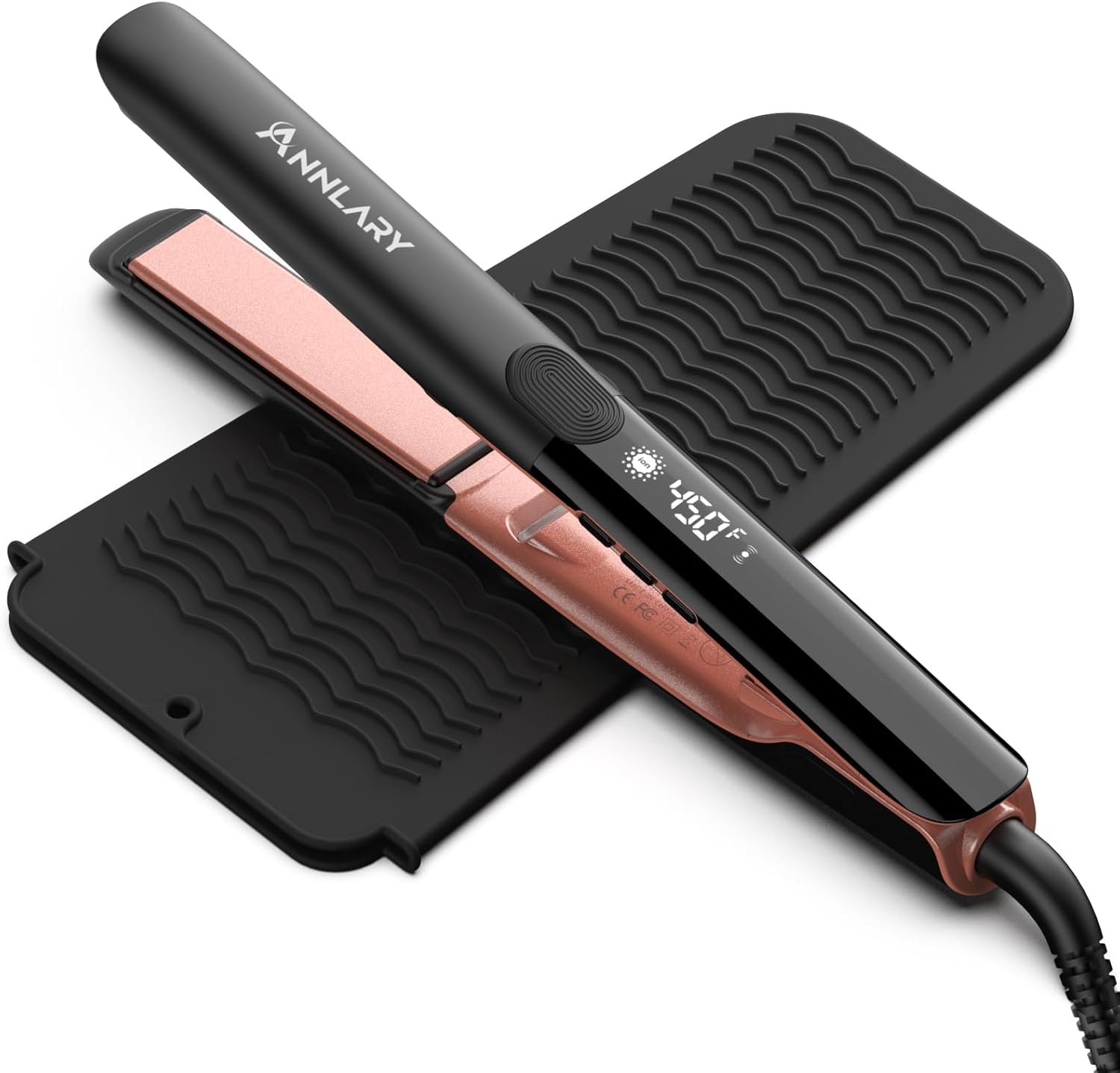 Hair Straightener with Resistant Silicone Mat Pouch, 1 Inch Professional Titaniu...