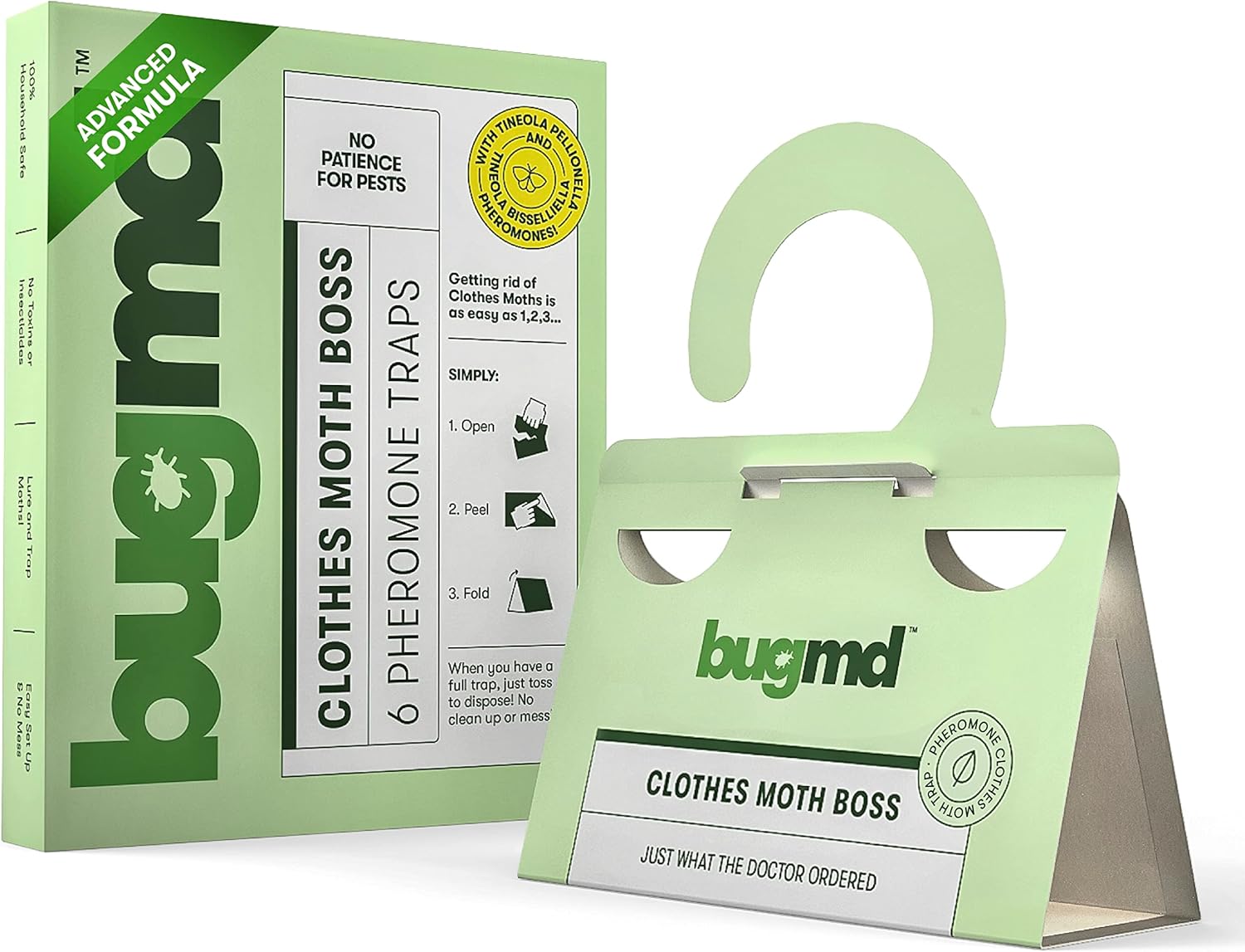 BugMD Clothes Moth Boss Traps (6 Pack, Green) - Sticky Glue Bug Repellent Pherom...