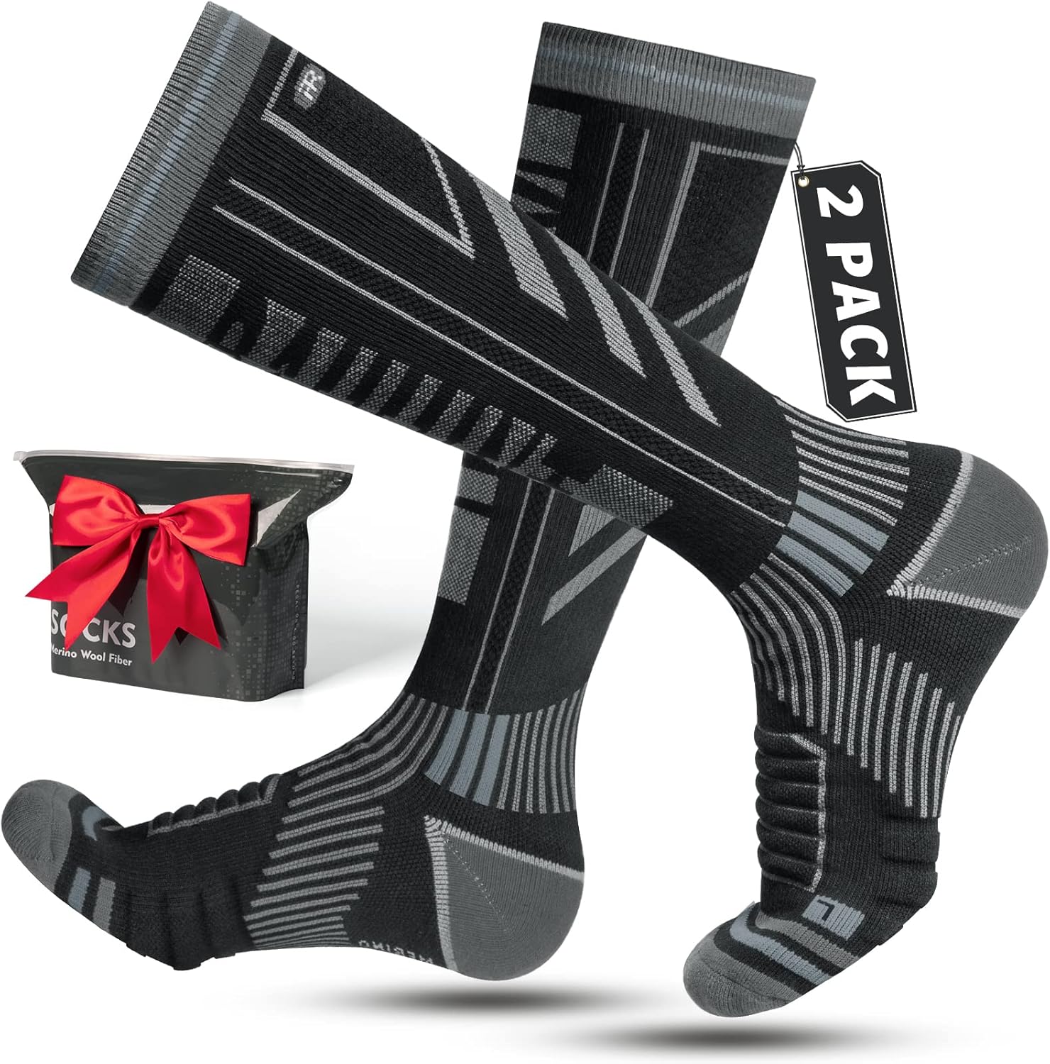 Rahhint 2 Pairs Merino Wool Ski Socks for Men,Compression Snowboard Socks,Knee H...
