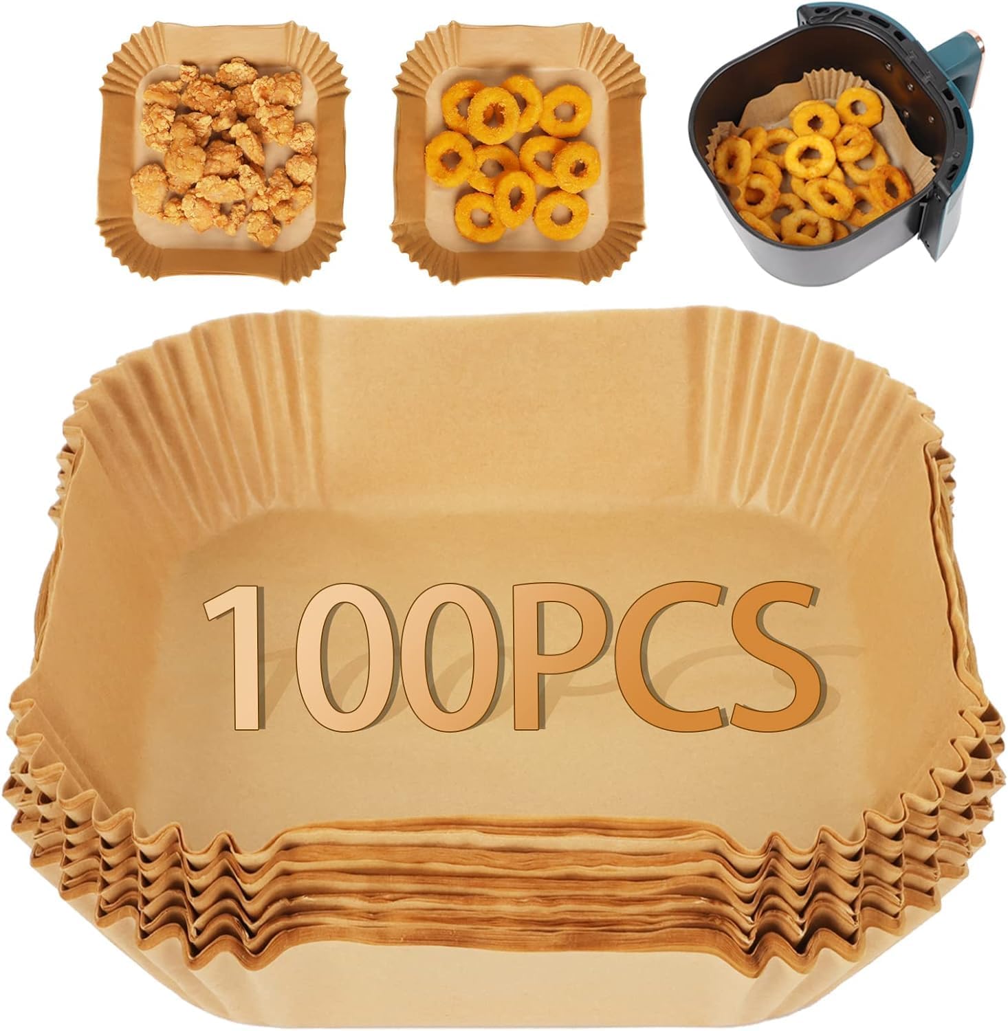 Ciusdkler 100PCS Air Fryer Liners Disposable, 6.5inch Airfryer Liners, Square Ai...