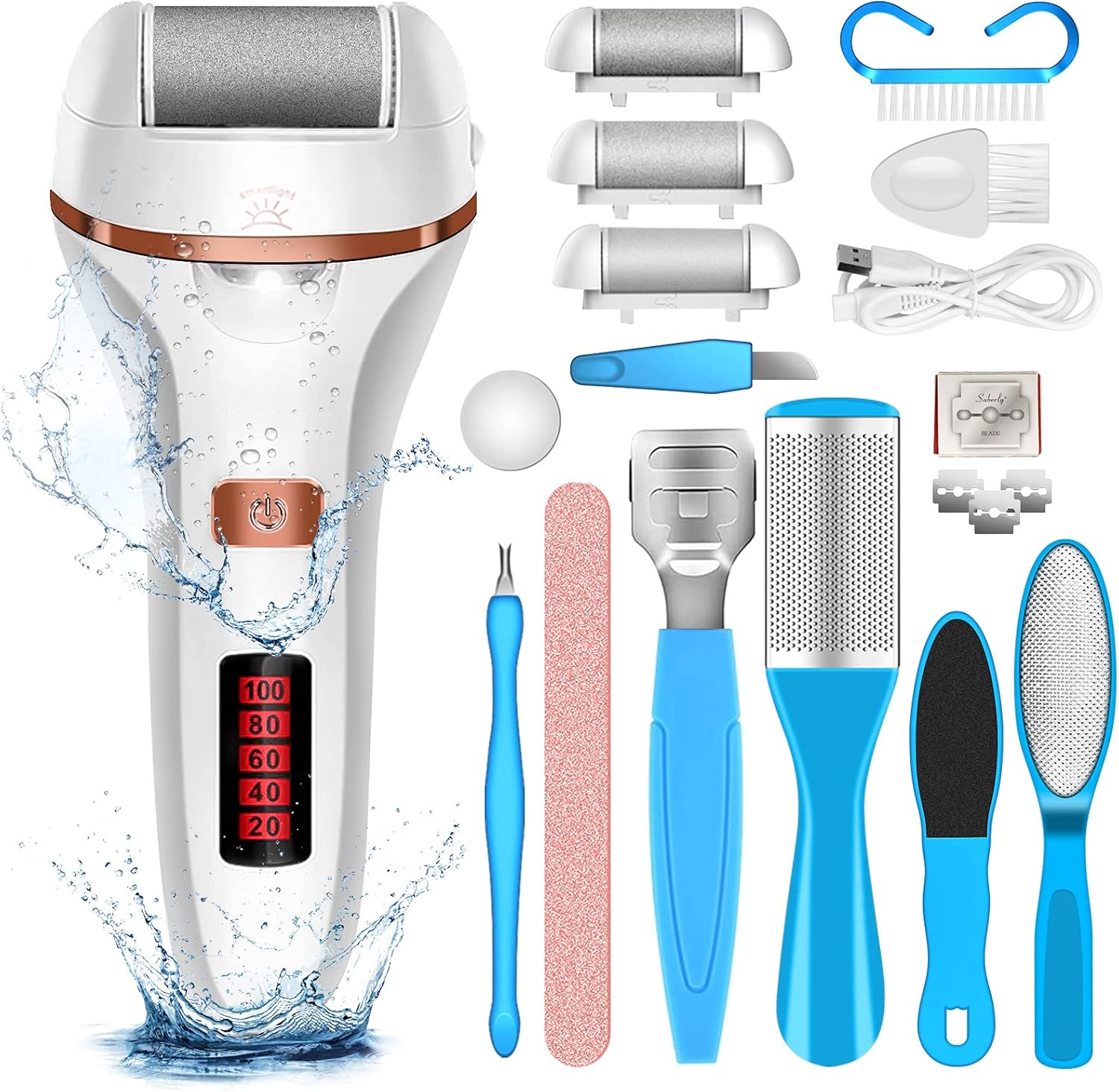 Electric Foot File Callus Remover, Rechargeable Pedicure Tools Foot Care Kit, Ca...