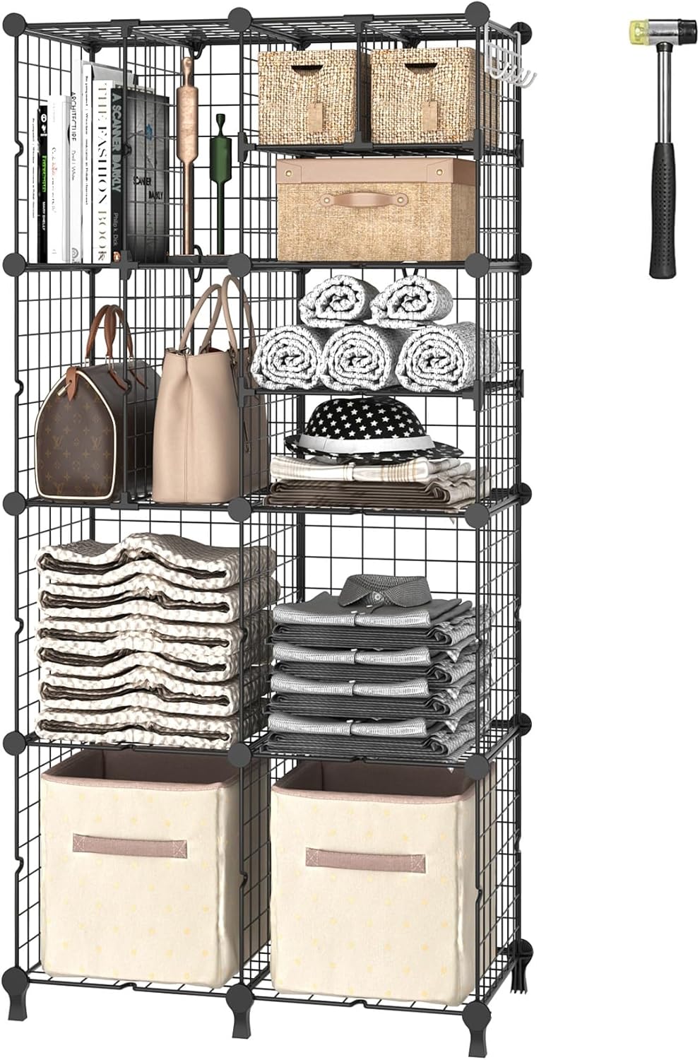 AWTATOS Closet Organizer, Wire 8 Cube Storage Organizer, DIY Portable Closet Clo...
