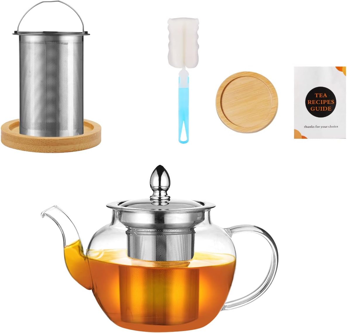 PluieSoleil Glass Teapot with Infuser, Tea Pot Strainer for Loose Tea Leaf, Larg...