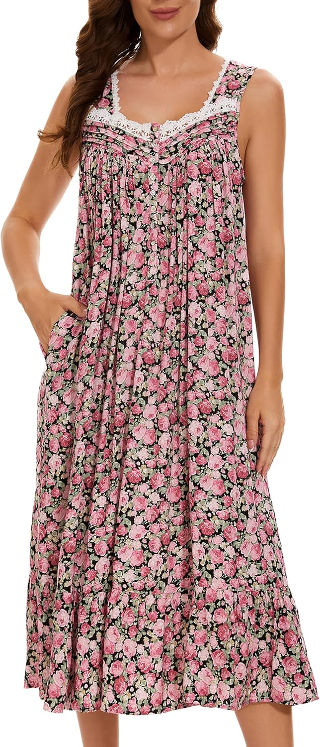AVIIER Cotton Nightgowns for Women Sleeveless House Dress Ladies Long Nightdress...